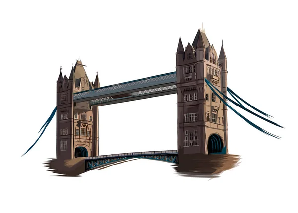 Tower Bridge in London, color drawing, realistic — Vettoriale Stock