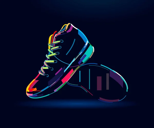 Пара спортивных кроссовок для игры в баскетбол, абстрактный, красочный рисунок, цифровая графика — стоковый вектор