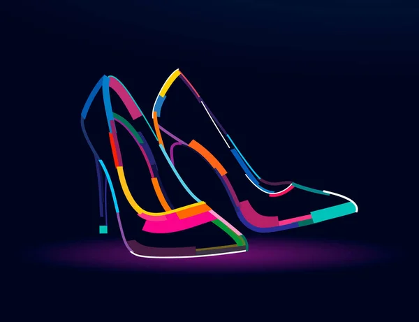 Hermosos zapatos de tacón alto para mujer, dibujo abstracto y colorido — Vector de stock
