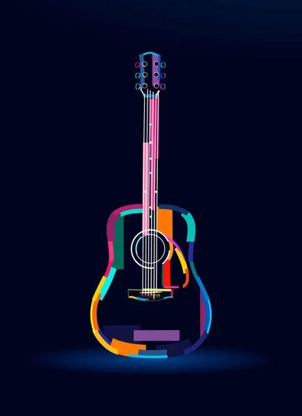 Akustikgitarre, abstrakte, farbenfrohe Zeichnung, digitale Grafik — Stockvektor