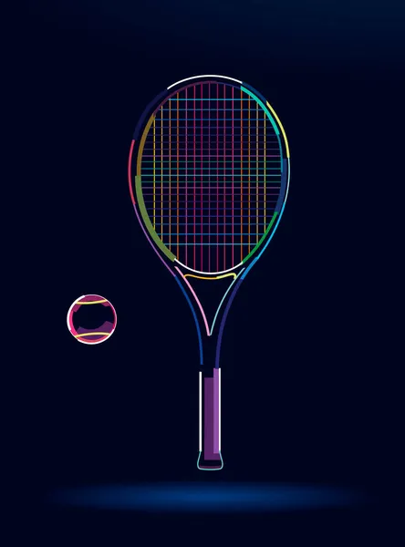 Raqueta de tenis con pelota, abstracto, dibujo colorido — Archivo Imágenes Vectoriales