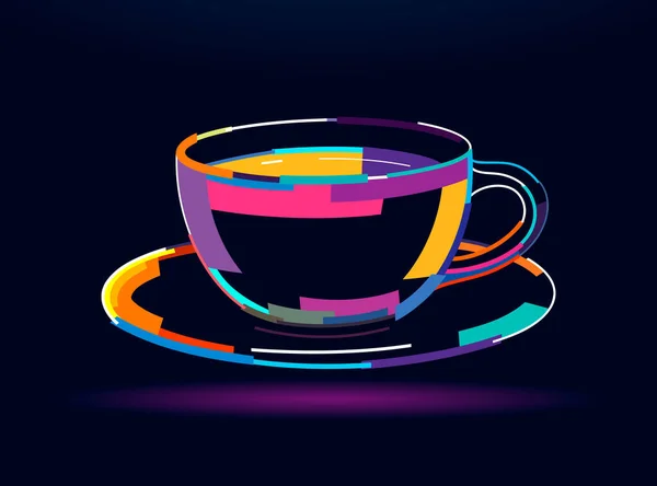 Une tasse ou une tasse de boisson chaude. Une tasse de café, une tasse de thé, un dessin abstrait et coloré — Image vectorielle