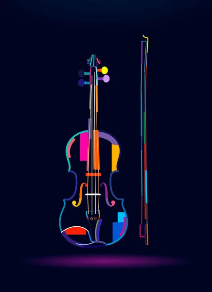 Violin with bow, abstract, colorful drawing, digital graphics — Stock Vector