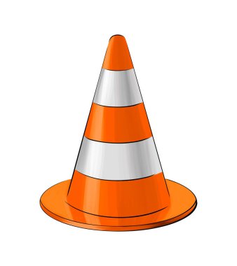 Çok renkli boyalar yüzünden trafik konisi. Suluboya lekesi, renkli çizim, gerçekçi.