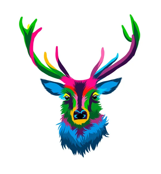 Cervo rosso da una spruzzata di acquerello, disegno a colori, realistico — Vettoriale Stock