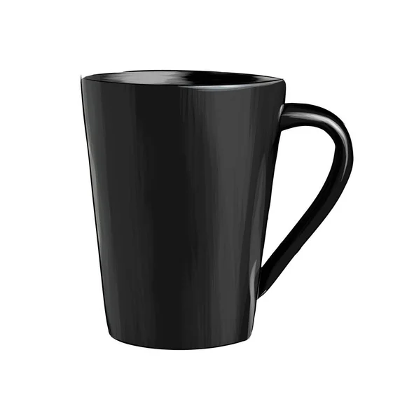 Tasse, schwarzer Becher aus bunten Farben. Spritzer Aquarell, kolorierte Zeichnung, realistisch — Stockvektor