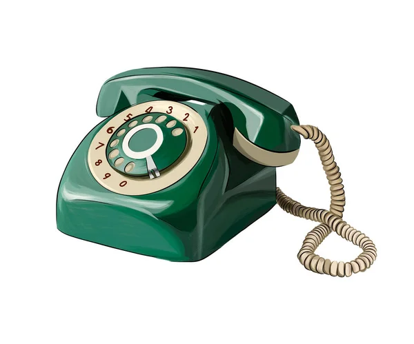 Vintage grön telefon från flerfärgad färg. stänk av akvarell, färgad ritning, realistisk — Stock vektor
