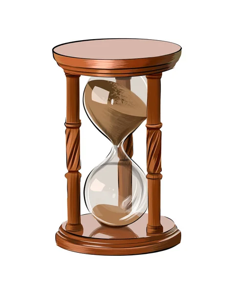 Reloj de arena de madera de pinturas multicolores. Salpicadura de acuarela, dibujo en color, realista — Vector de stock