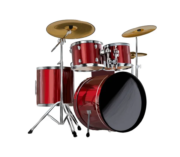 Schlagzeug-Set aus bunten Farben. Spritzer Aquarell, kolorierte Zeichnung, realistisch — Stockvektor