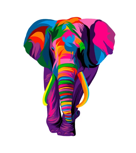 Elefant aus bunten Farben. Spritzer Aquarell, kolorierte Zeichnung, realistisch — Stockvektor