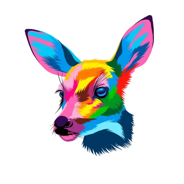 Portret głowy jelenia Sika z kolorowych farb. Plama akwareli, kolorowy rysunek, realistyczny — Wektor stockowy