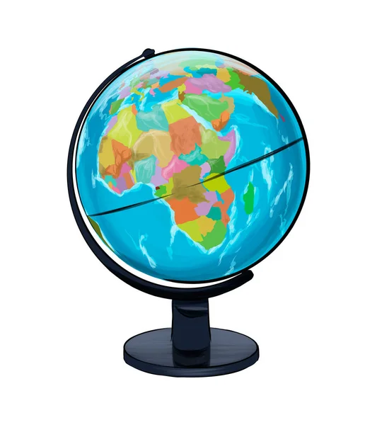 School geographic globe from multicolored paints. Splash of watercolor, colorful drawing, realistic — Stock Vector