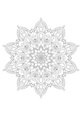 Mandala desenli boyama kitabı duvar kağıdı tasarımı, fayans deseni, tebrik kartı, çıkartma, dantel ve dövme. İç tasarım için dekorasyon. Etnik oryantal çember süsü.