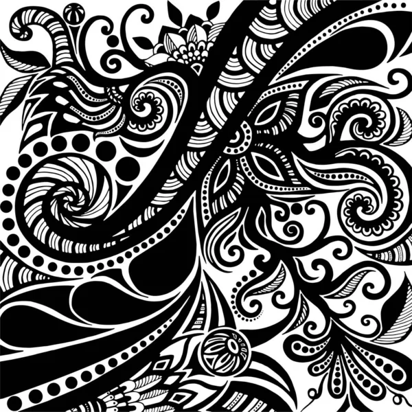 Floral pattern. abstraction black and white drawing pattern — Vettoriale Stock