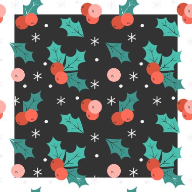 Holly 'le Noel şablonu. Renkli. Desen rengini ve arkaplan rengini değiştirebilirsiniz.