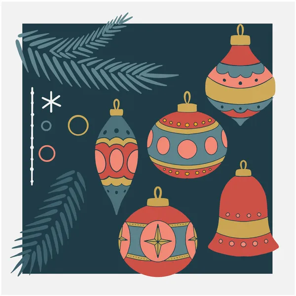 Conjunto Ilustrações Decorações Árvores Natal Adequado Para Padrões Cartões Papel — Vetor de Stock