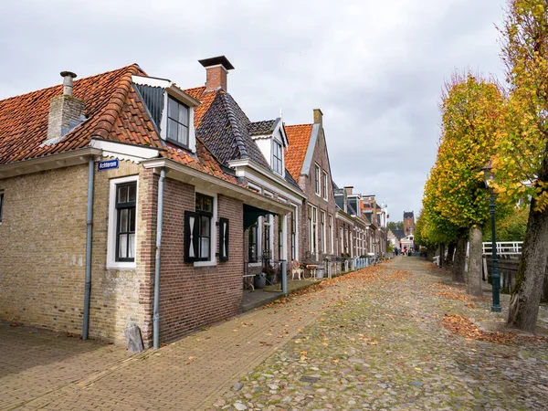 Sloten Países Bajos Oct 2017 Muelle Arbolado Voorstreek Casas Adosadas — Foto de Stock