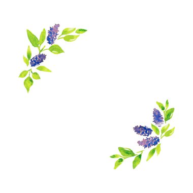 Bahar çiçekli kartlar, leylak elle çizilmiş suluboya.