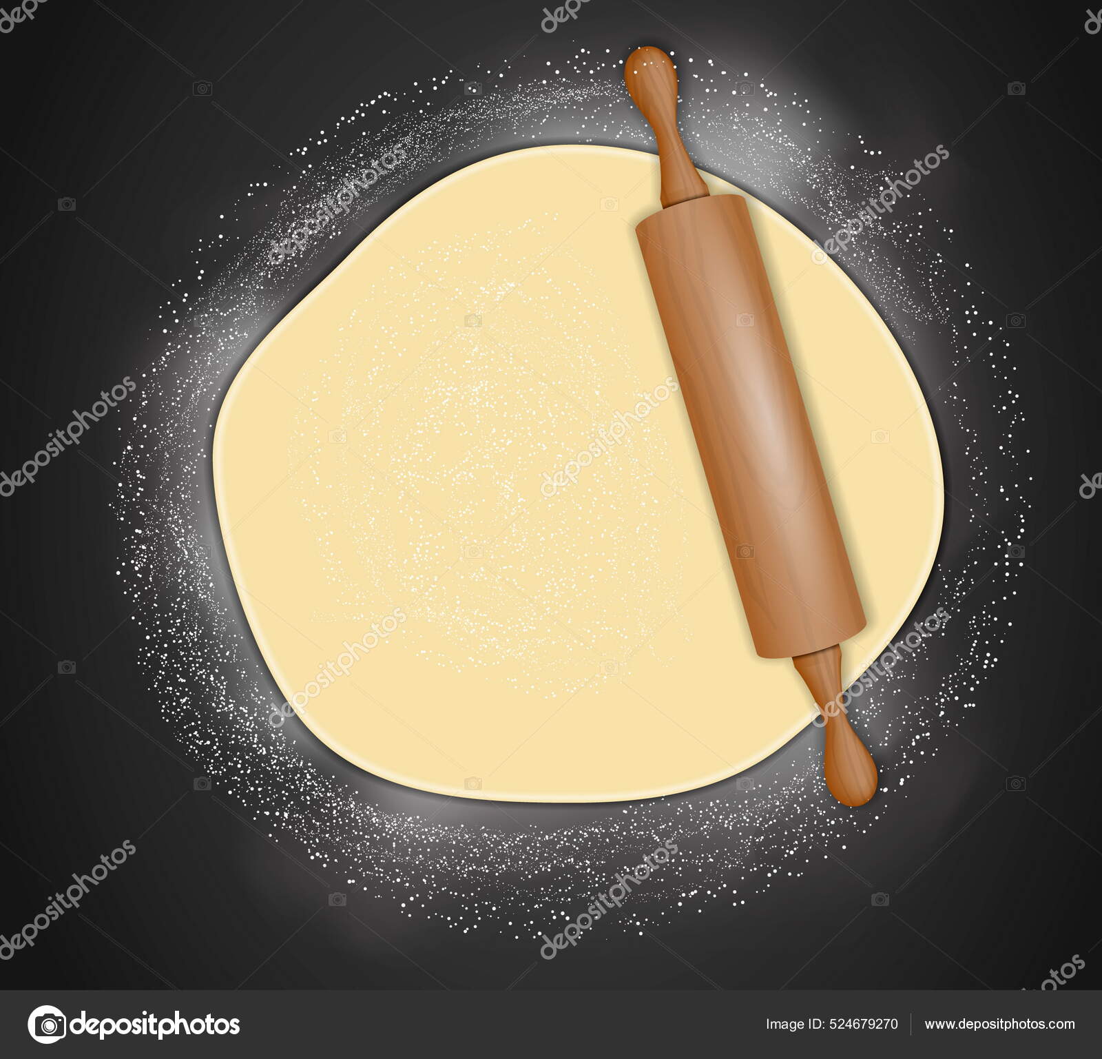 Realistic Preparing Pastry Kneading Flattening Dough Bake Wooden