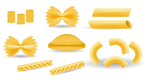 Macarrones Realistas Tipo Conjunto Surtido Pasta Pasta Italiana Macarrones Secos — Vector de stock