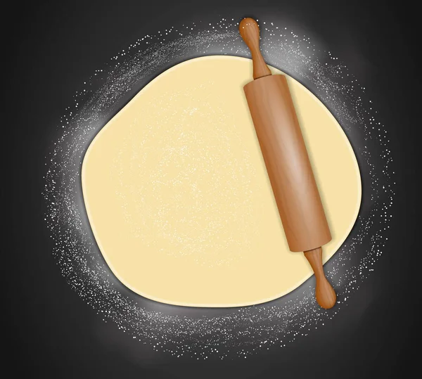 Préparation Réaliste Pâte Pétrir Pâte Aplatir Pour Cuisson Boulangerie Rouleau — Image vectorielle