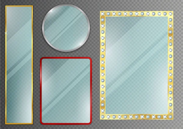 Realistický Set Zrcadlo Čtverec Kolo Stěna Sklo Moderní Klasické Dekorativní — Stockový vektor