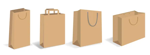 Realistic Paper Bag Mockups Shopping Paper Bag Handle Isolated White — Stock Vector