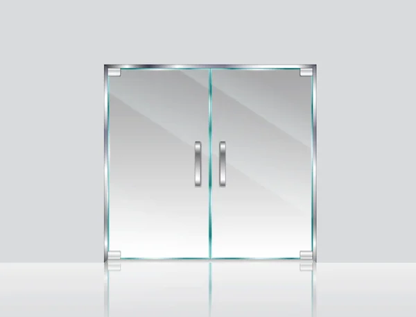 现实的玻璃门 进入现代玻璃门 写字楼或商场钢架 购物中心或办公室的双层玻璃门 入口玻璃门布局的说明 — 图库矢量图片