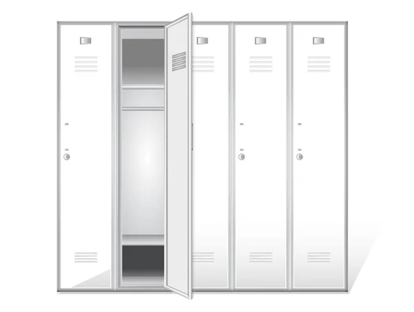 Stock Vector Storage Lockers White Background Photo White Metal Locker —  Vetores de Stock