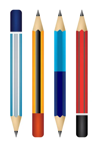 Realistisch Geschärfte Bleistifte Verschiedener Typen Und Längen Mit Radiergummi Illustrationen — Stockvektor
