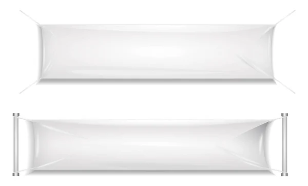 Bannières Publicitaires Textiles Réalistes Tissu Blanc Blanc Isolé Promotion Maquettes — Image vectorielle