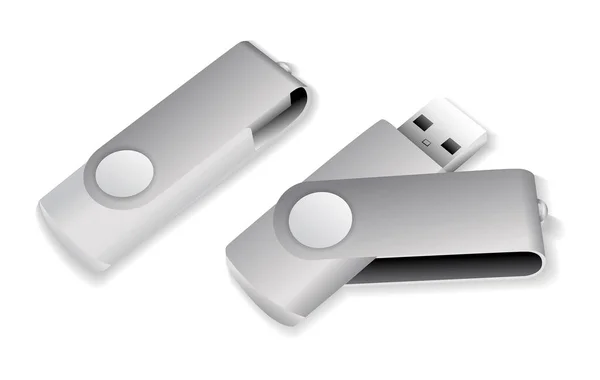 Realistische Flash Drive Stick Geheugen Met Open Deksel Geïsoleerd Een — Stockvector