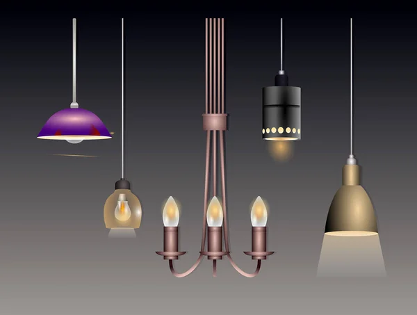 Realistické Zavěšení Dekorativní Laterální Lampy Lampa Žárovky Lampa Studiová Světla — Stockový vektor
