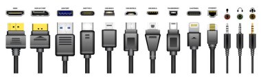 Cep telefonu için gerçekçi usb bağlantısı, aygıt ve elektronik aygıt için çeşitli soket prizi.