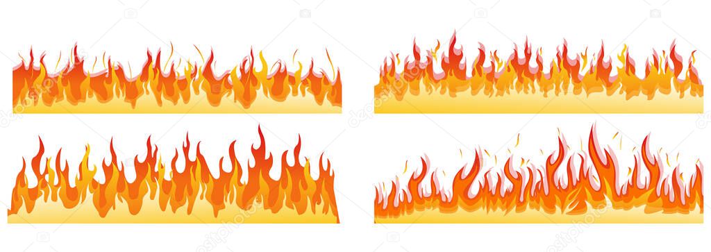 bonfire burn in cartoon style, cartoon fire flaming, red and orange fires flame in flat style