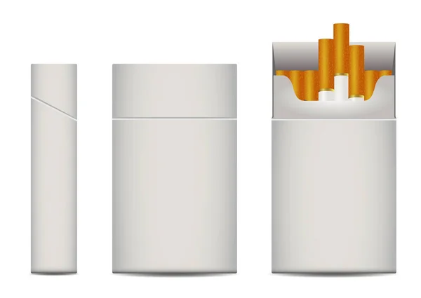 Realistiska Pyrande Cigaretter Illustration Cigarett Set Isolerad Vit Bakgrund Bränn — Stock vektor