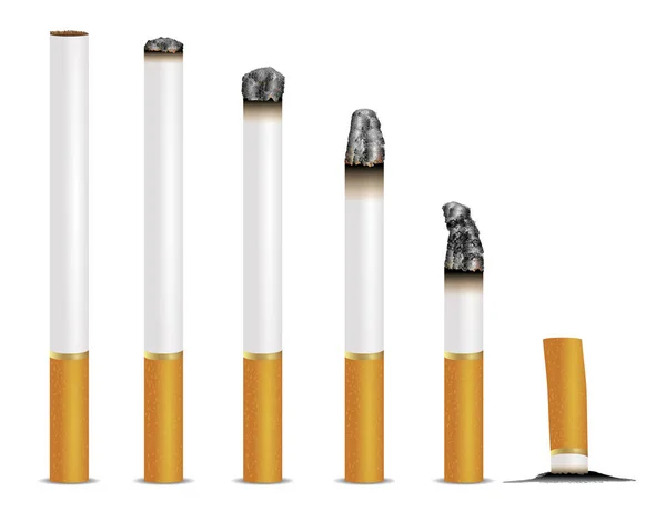 Yanan Sigaralar Beyaz Arka Planda Izole Edilmiş Sigara Setinin Çizimi — Stok Vektör