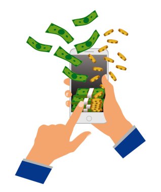 Çevrimiçi ödeme hizmetinin gerçekçi çizimi. Servet ve iş dünyasının finansal konseptini korumak. Akıllı telefon aktarımı çevrimiçi.