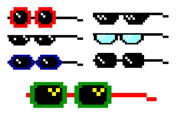 Conjunto Gafas Realistas Pixel Gafas Sol Pixel Establecidas Aisladas Sobre — Archivo Imágenes Vectoriales