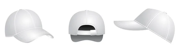 Realistic White Baseball Cap Set Back Front Side Views White — ストックベクタ