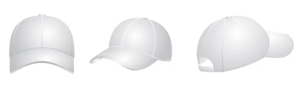 Gorra Béisbol Blanco Realista Atrás Frente Vistas Laterales Sobre Fondo — Archivo Imágenes Vectoriales