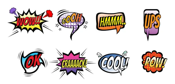 Comic Speech Bubbles Set Different Emotions Text Wow Oooh Hmmm — Stock Vector