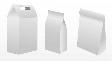 Stok vektör karton gıda kutusu ambalajlama beyaz renk. Yemek paketi ve beslenme çantası, fast food paket paket paket servis modeli.. 