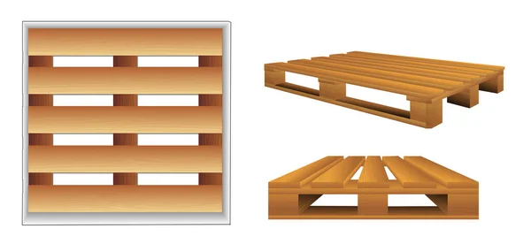 Realistické Dřevěné Palety Vpředu Úhlu Pohledu Dřevěné Podnosy Pro Náklad — Stockový vektor