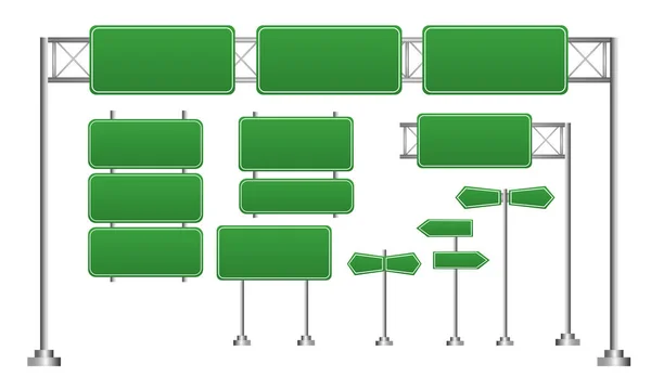Reális Útjelző Táblák Útjelző Táblák Zöld Jelzőtáblák — Stock Vector