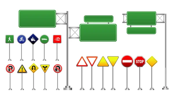 Realistic Set Road Signs Set Street Sign Green Traffic Sign — Stock Vector