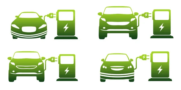 Samochód Elektryczny Symbolem Wtyczki Zielony Hybrydowy Logotyp Punktu Ładowania Pojazdów — Wektor stockowy