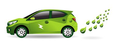 Priz simgesine sahip elektrikli araba, yeşil hibrit araçlar şarj noktası logosu. Elektrik yüklü eko araba kavramı.