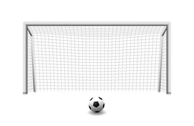Gerçekçi siyah-beyaz futbol kapısı ikonu sporu. Futbol gol ağı illüstrasyonu. Futbol ağı ve top siyah beyaz.