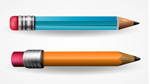 Crayons Affûtés Réalistes Différents Types Avec Gomme Ensemble Illustrations Crayons — Image vectorielle